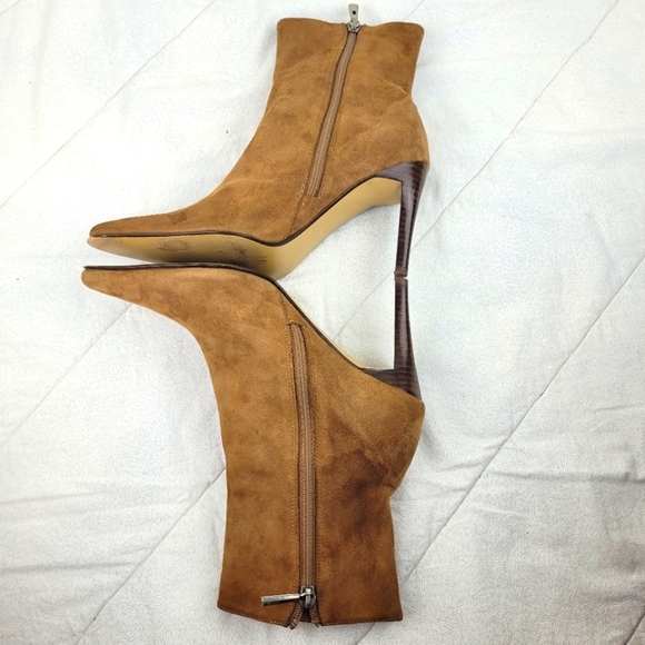 Valerie Stevens brown suede pointy toe booties stiletto heel side zipper boho 7 - Picture 6 of 14